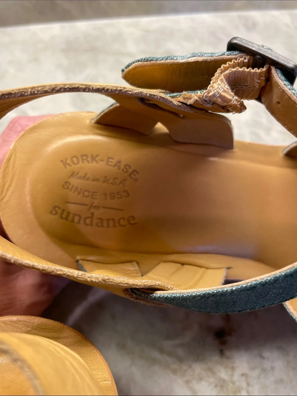 Kork-Ease Green Fabric Cork Wedge Sandals